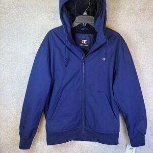 Champion Softshell Jacket Mens Medium Blue Water Resistant Fleece Lined CH4RP008